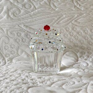 Crystal Cupcake Figurine With Red Gem Cherry & Multicolor Accents